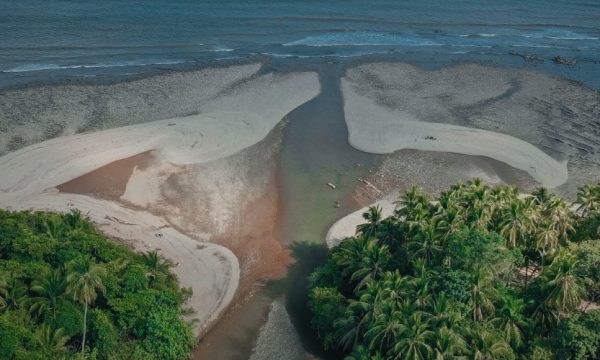 aerial view of Rio Lajas emptying into sea