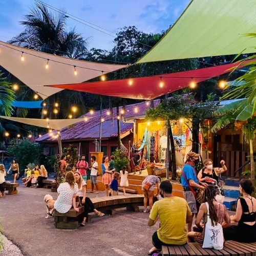 view of people gathering downtown in Montezuma Costa Rica
