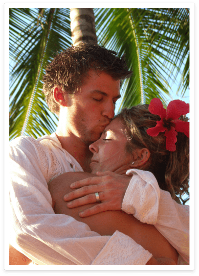 newly weds embracing